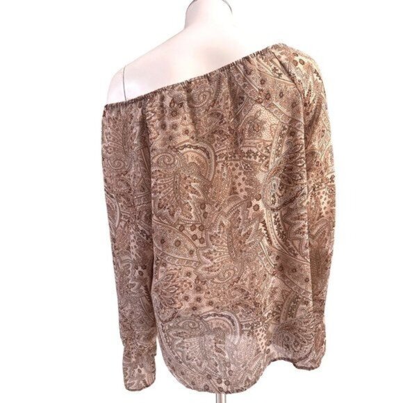 Apostrophe All Polyester Brown Hues Long Sleeve Bell Cut Cuffs Blouse Size 8 - Picture 2 of 9